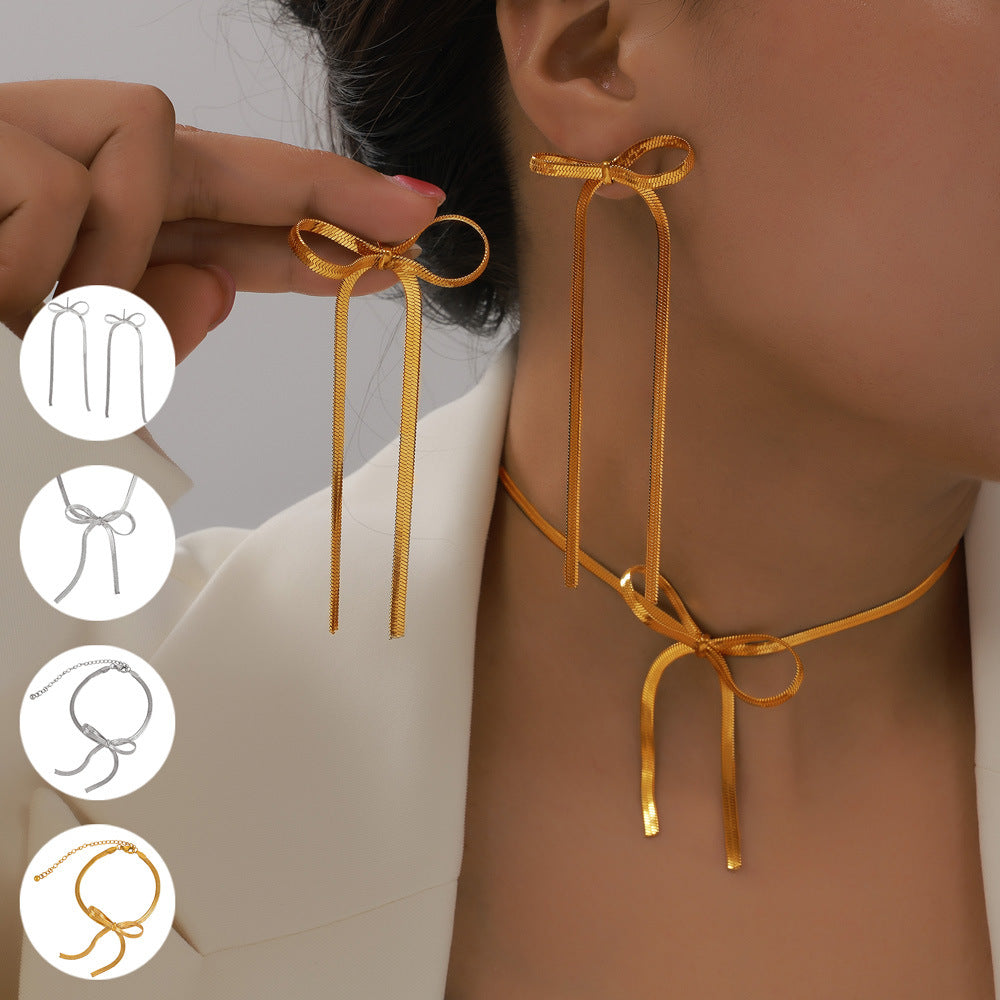 Korean Style Simple Sweet Personality Bow Geometric Chain Like Flat Pendants