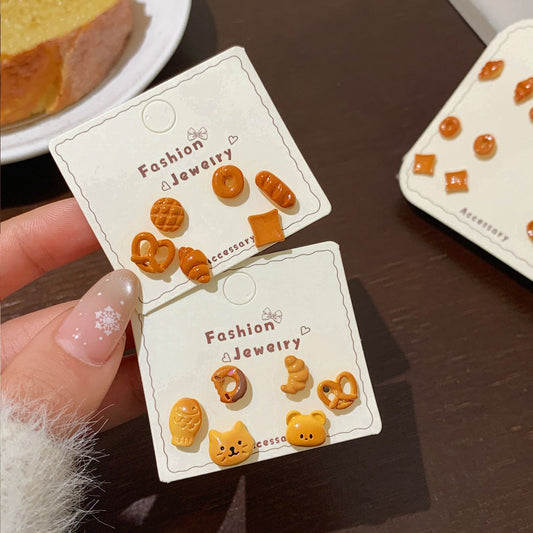 Women's Bread Party Earings Sier Needle Fun Cute Exquisite Sweet High Earrings