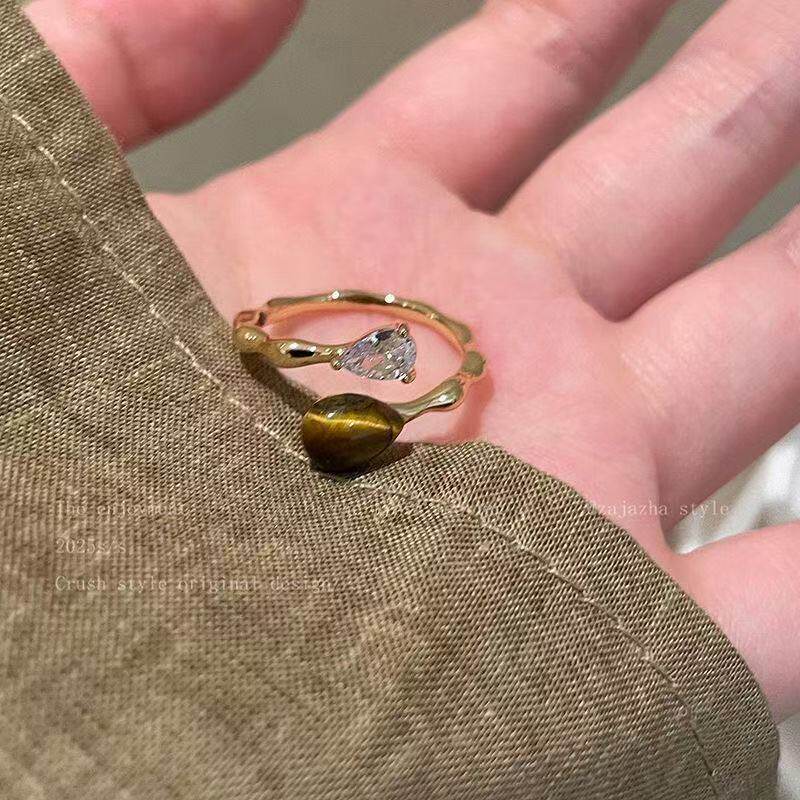 Tigereye Female Light Luxury Minority High Ring