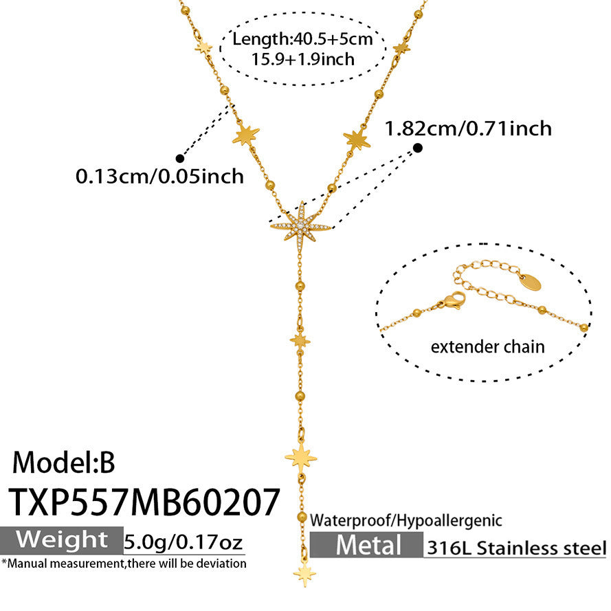 Luxury Fashion Zircon Six-pointed Star Word Twin Stainless Jewelry Set