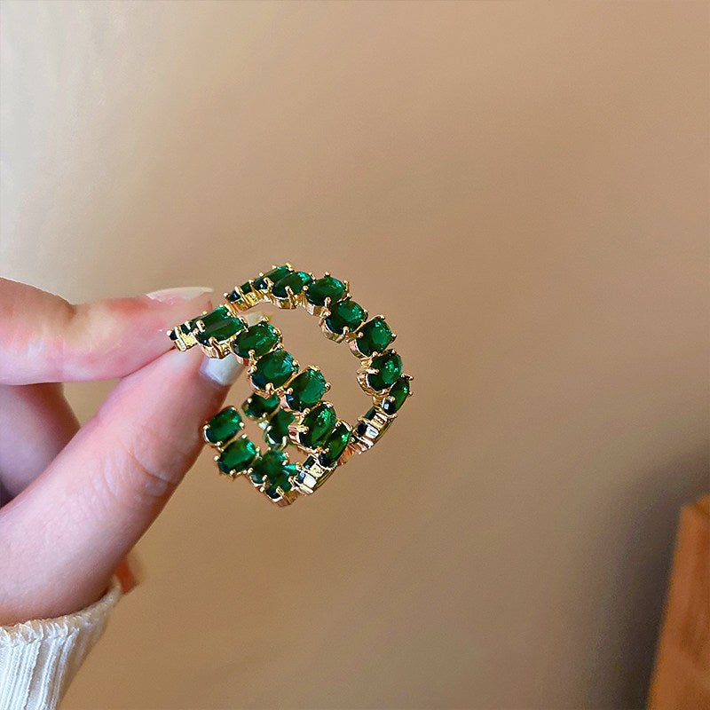 Sier Needle Zircon Geometric Flower Retro Exquisite Earrings