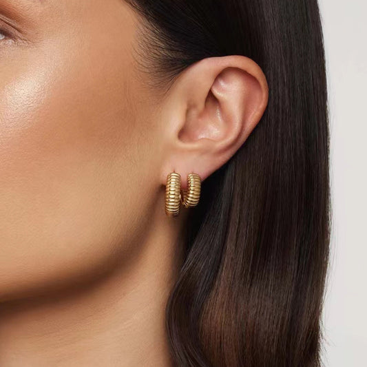 Open Tire Pattern Titanium Steel Gold Earrings