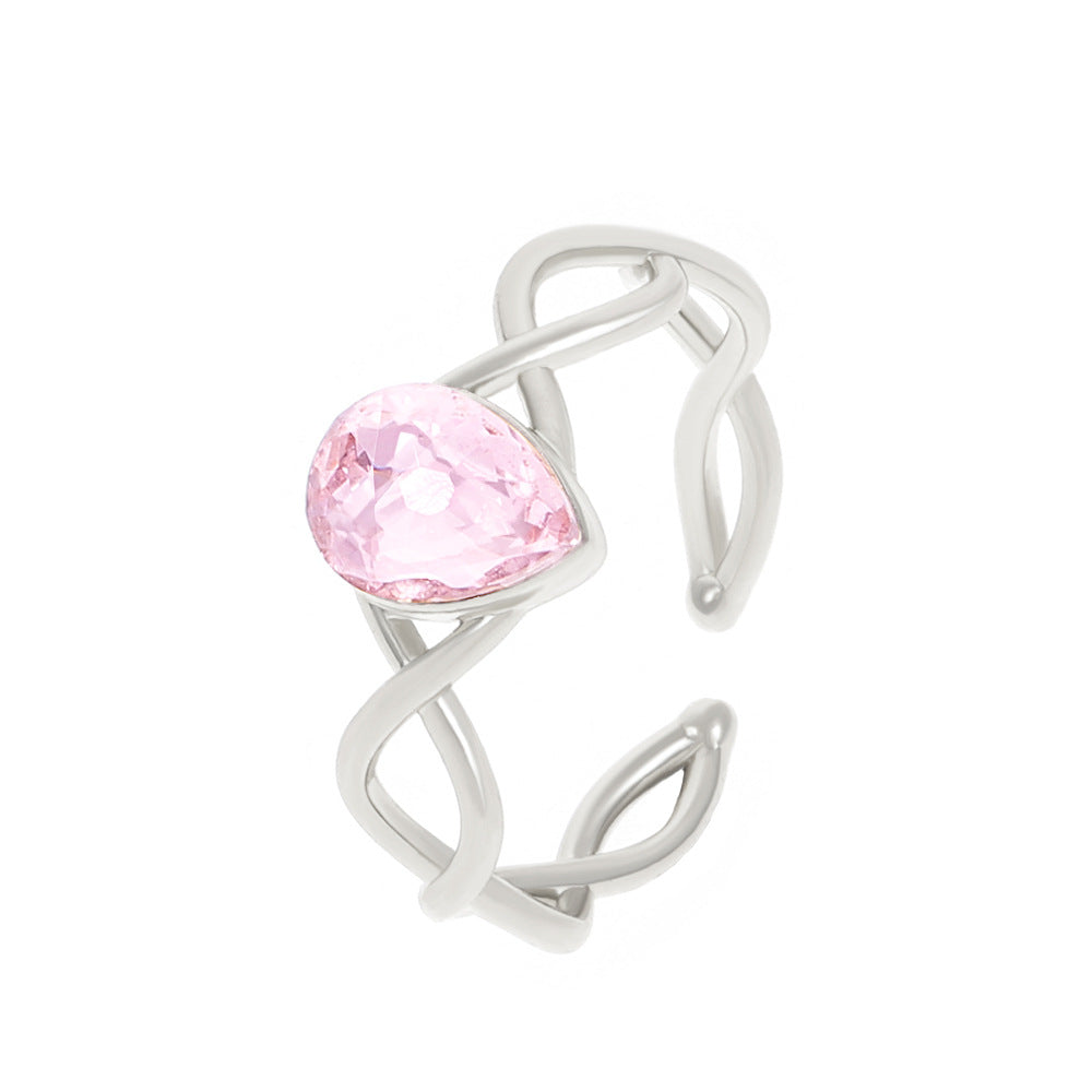 Drop Minority Fashion Pink Zircon Opening Rings
