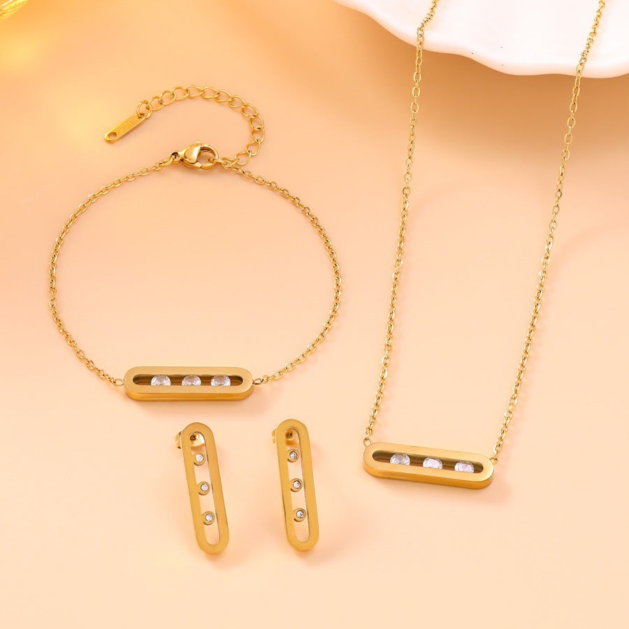 Gold-plated Stainless Steel Smart Zircon Suit Female Jewelry Set