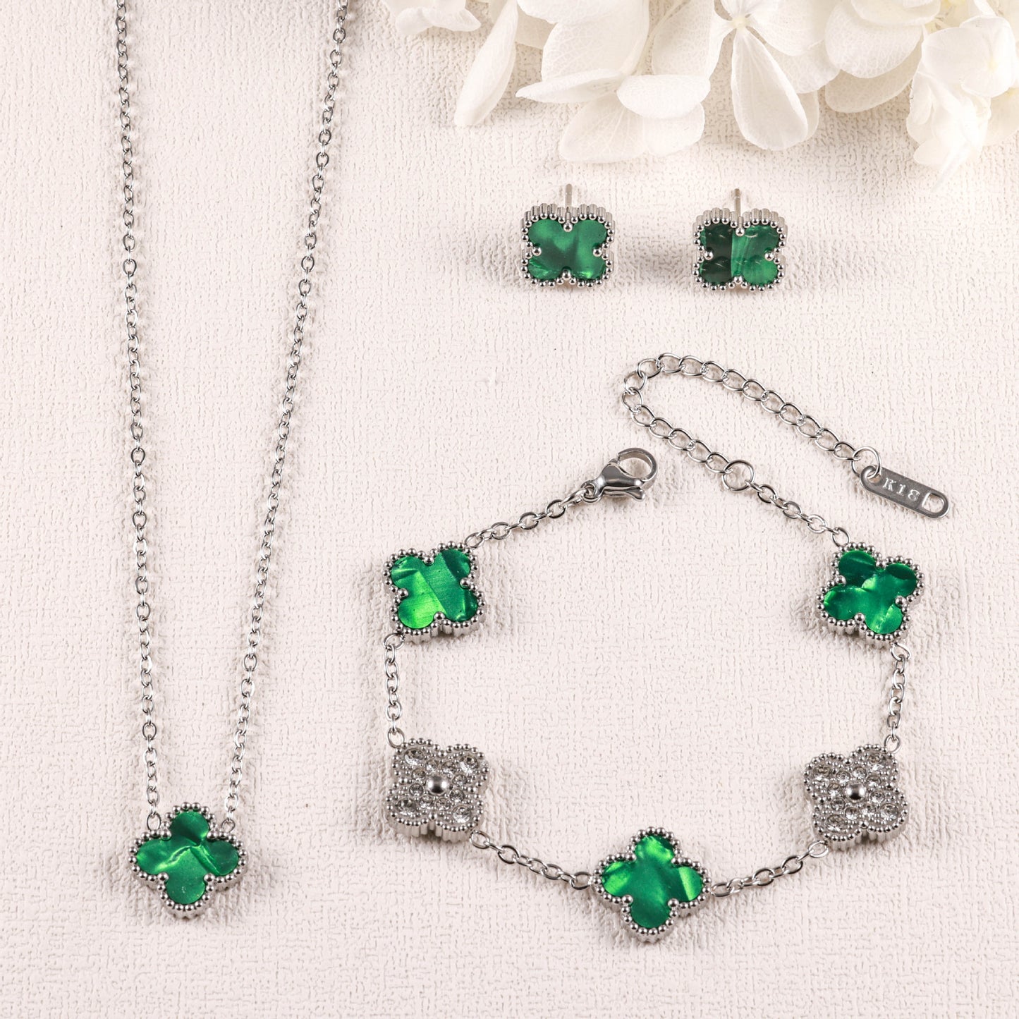 Clover Three-piece Ear Gold Plated Zircon Bracelets