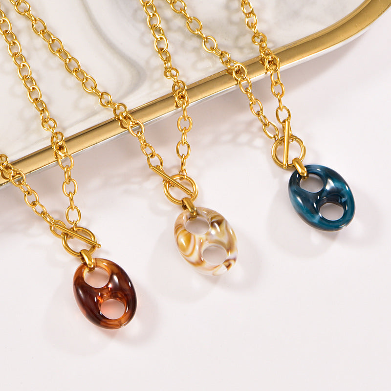 Gold Color Resin Buckle Light Luxury Jewelry Set