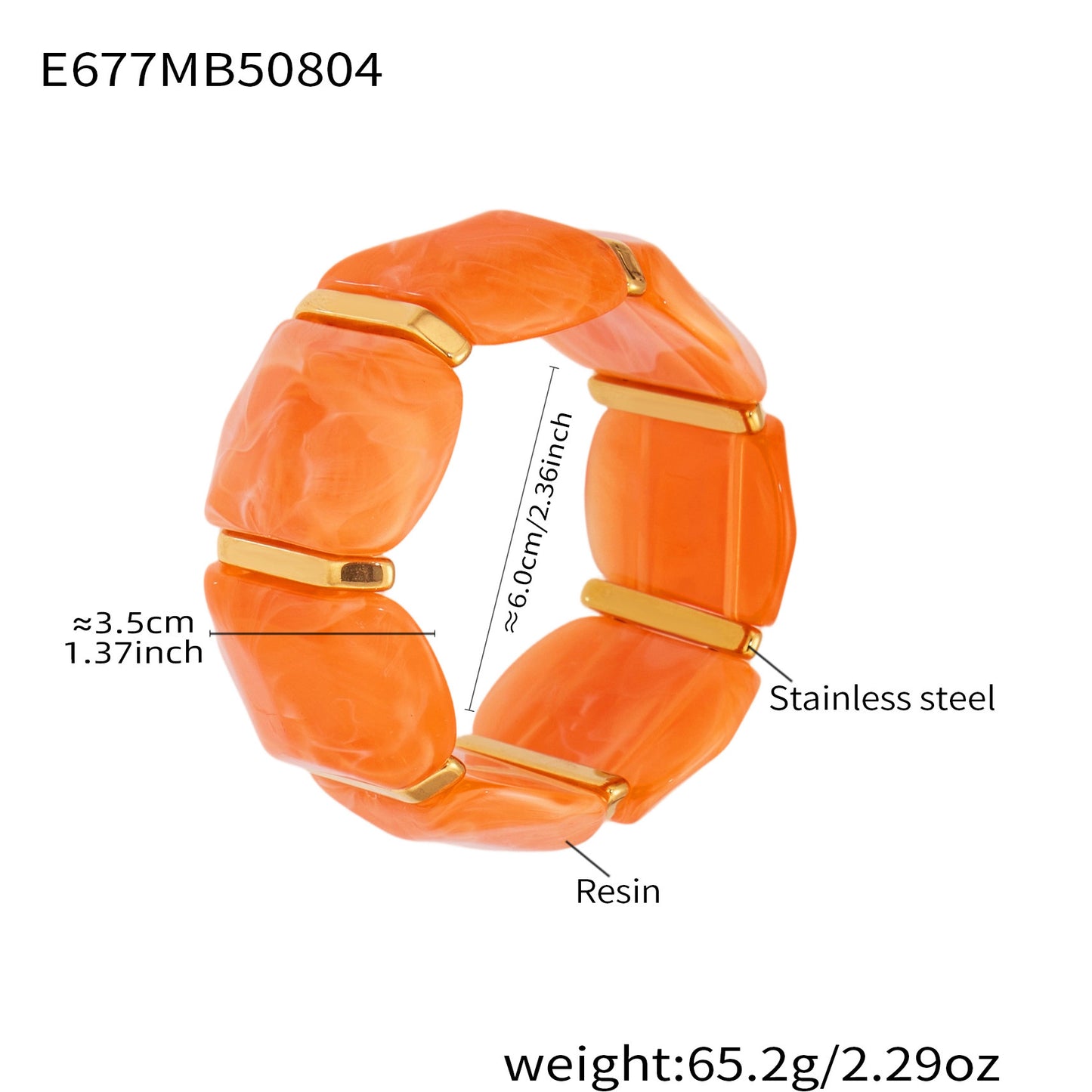Color Matching Resin Wide Surface Elastic High Texture Fashion Stainless Bracelet