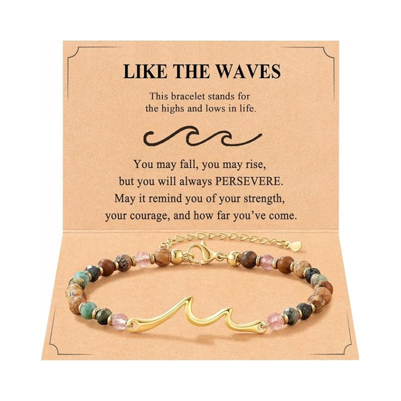 Women's Natural Stone Beaded Cross Lobster Buckle Adjustable Band Bracelet