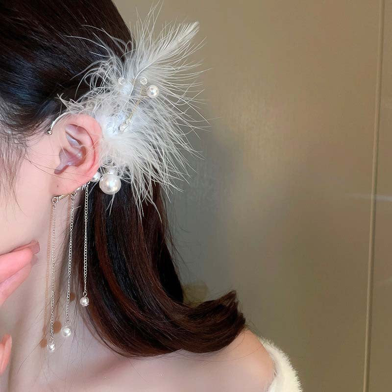 Super Fairy Bridal Feather Tassel Fashion Unique Design Earrings