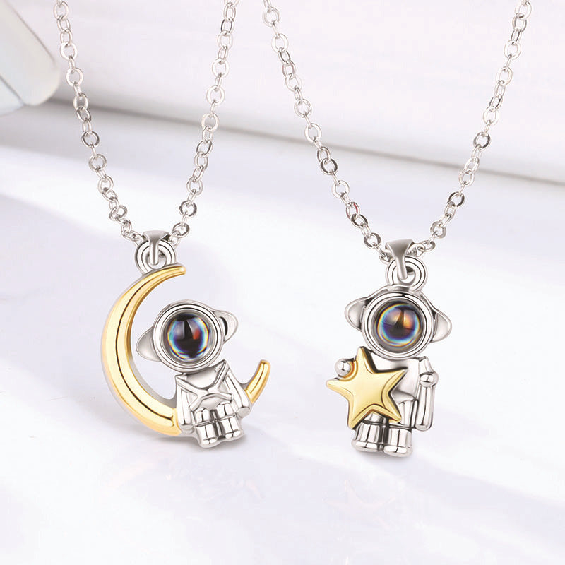 Type Language Couple Astronaut Star Moon Simple Necklaces