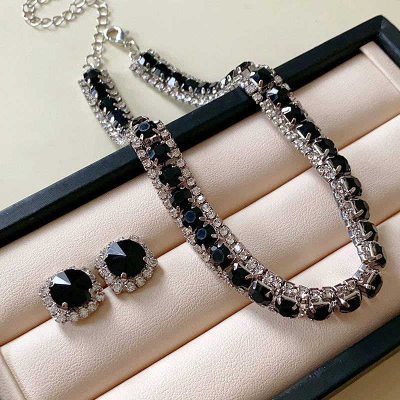 Colorful Diamond Geometric Square Ear Fashion Short Light Jewelry Set