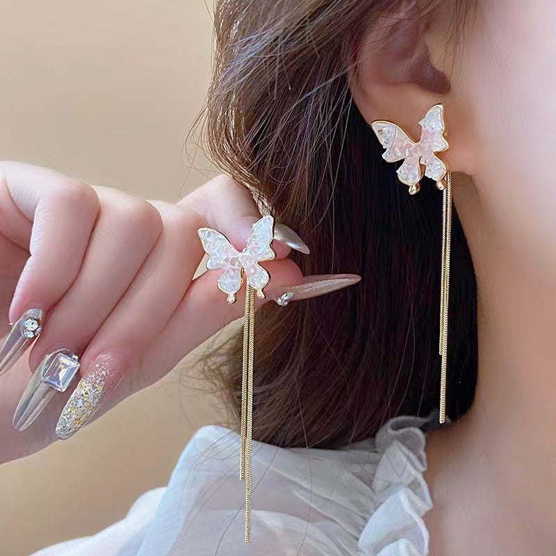 Women's Light Luxury Personality Butterfly Tassel High-grade Fashion Sweet Cool Earrings