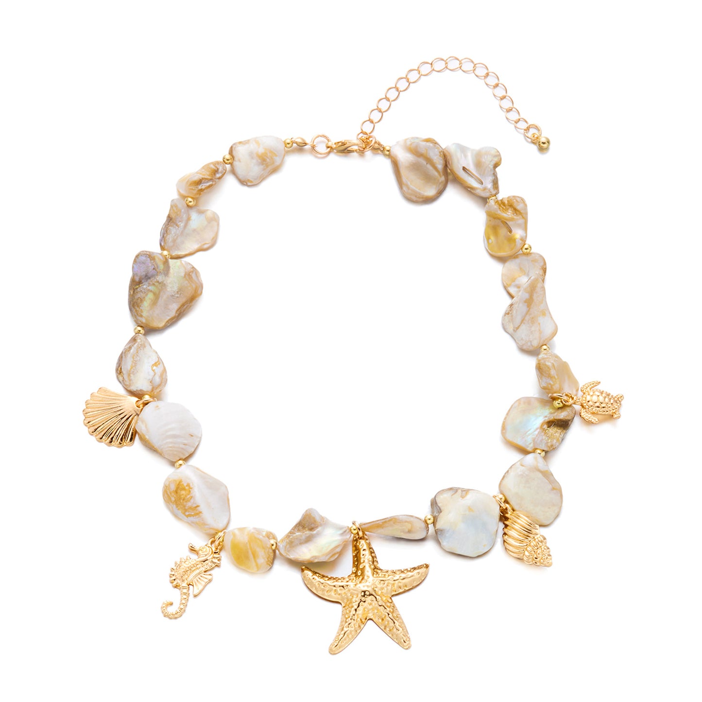 Women's Starfish Shell Beaded Imitation Pearl Layered Thick Necklaces