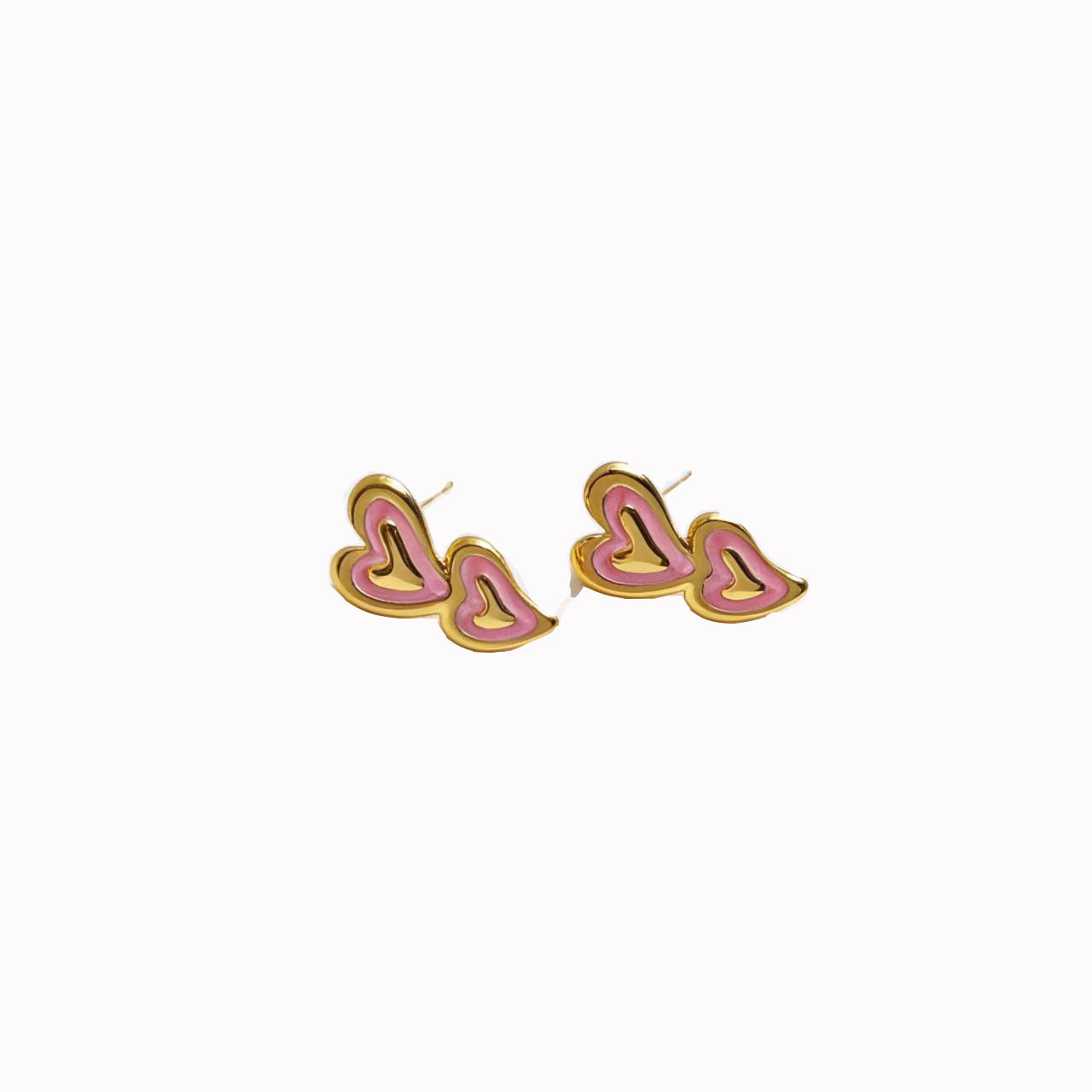 Women's Sweet Double Heart Dripping Niche Design Golden Commuting Elegant Stud Earrings