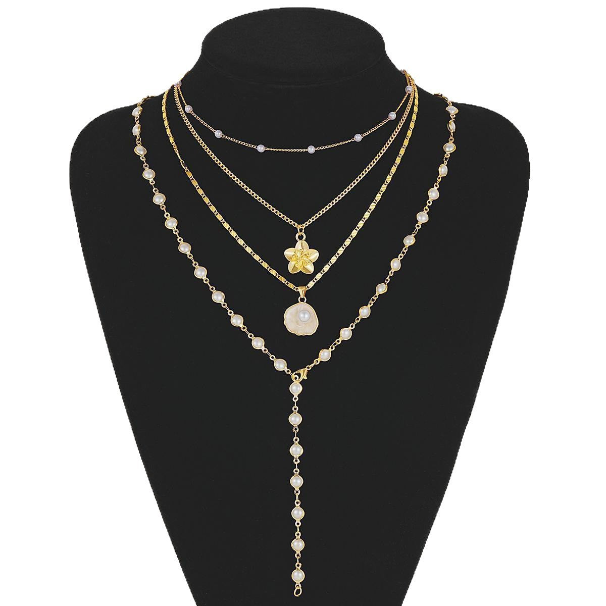 Pearl Twin Light Luxury Long Flower Female Fashion Necklace