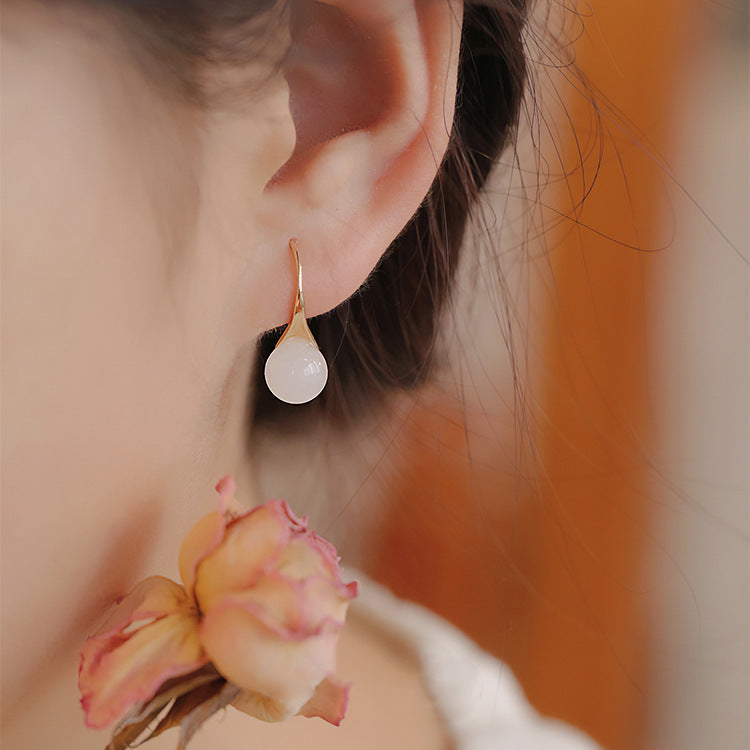 Women's Cardamom Jade Ear Antique Retro Elegant Stud Earrings