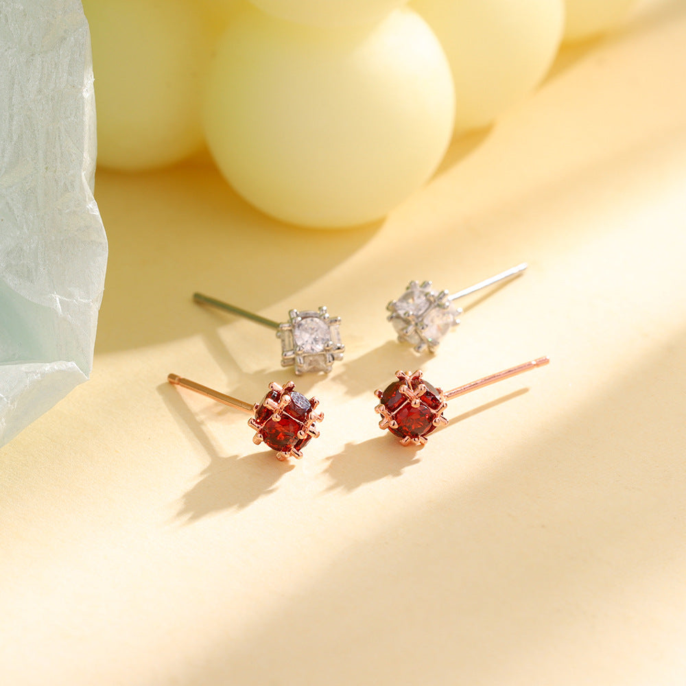 National Fashion Red Zircon Magic Cube Geometric Squares Ear Bone Rings