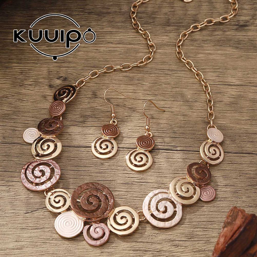 Women's Creative Design Zinc Alloy Geometric Round Spiral Colorful Oil Hollow Jewelry Set
