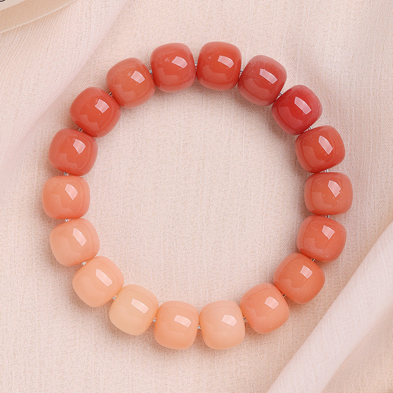 Men's Bodhi Pliable Temperament Skin Root Gradient Old Barrel Buddha Beads Bracelet