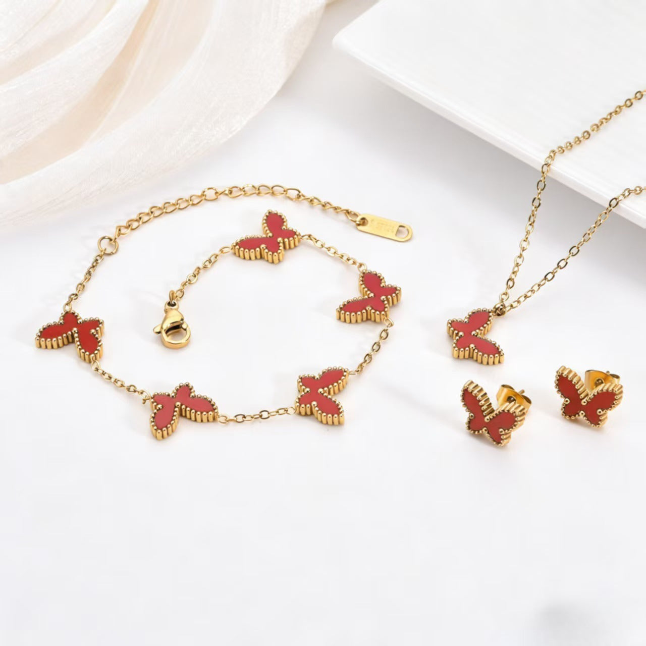 Stainless Steel Double-sided Color Fritillary Butterfly Necklace