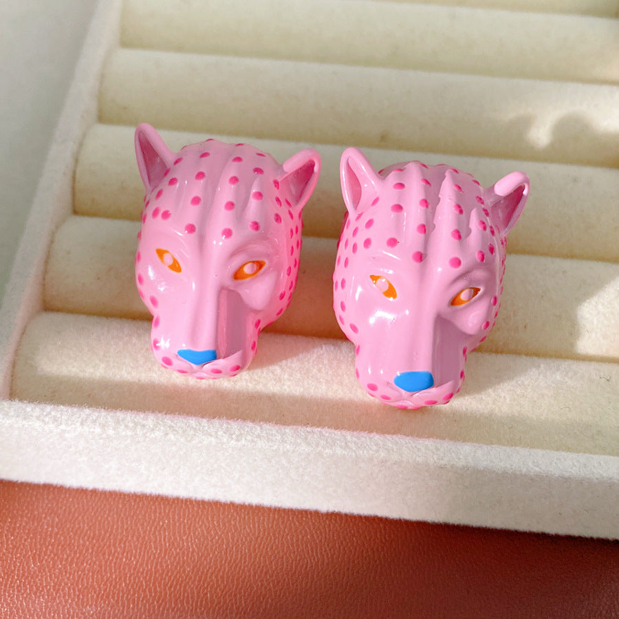 Women's Pink Leopard Head Light Luxury High-grade Niche Personality Temperament Jewelry Set