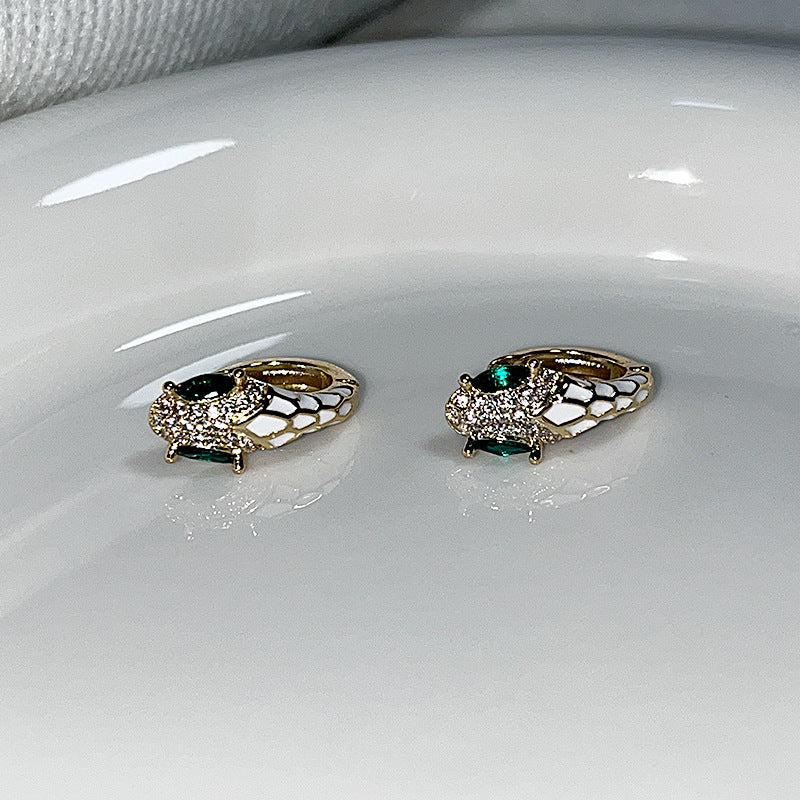 Small Super Shiny Colorful Green Eyes Snake Niche Hot Ear Stud Earrings