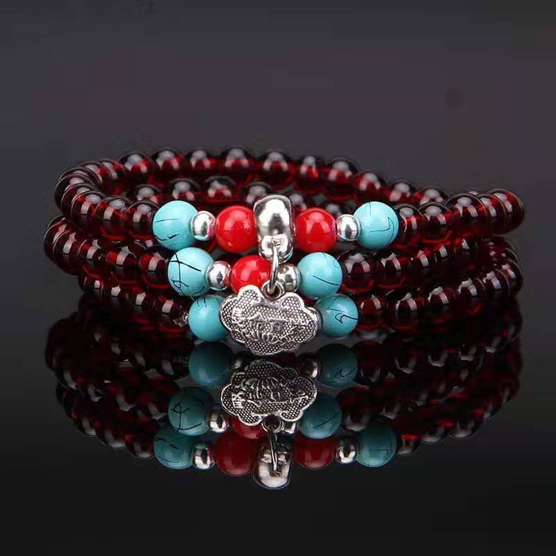 Women's & Men's Imitation Crystal Turquoise Garnet Beads Safe Bracelets
