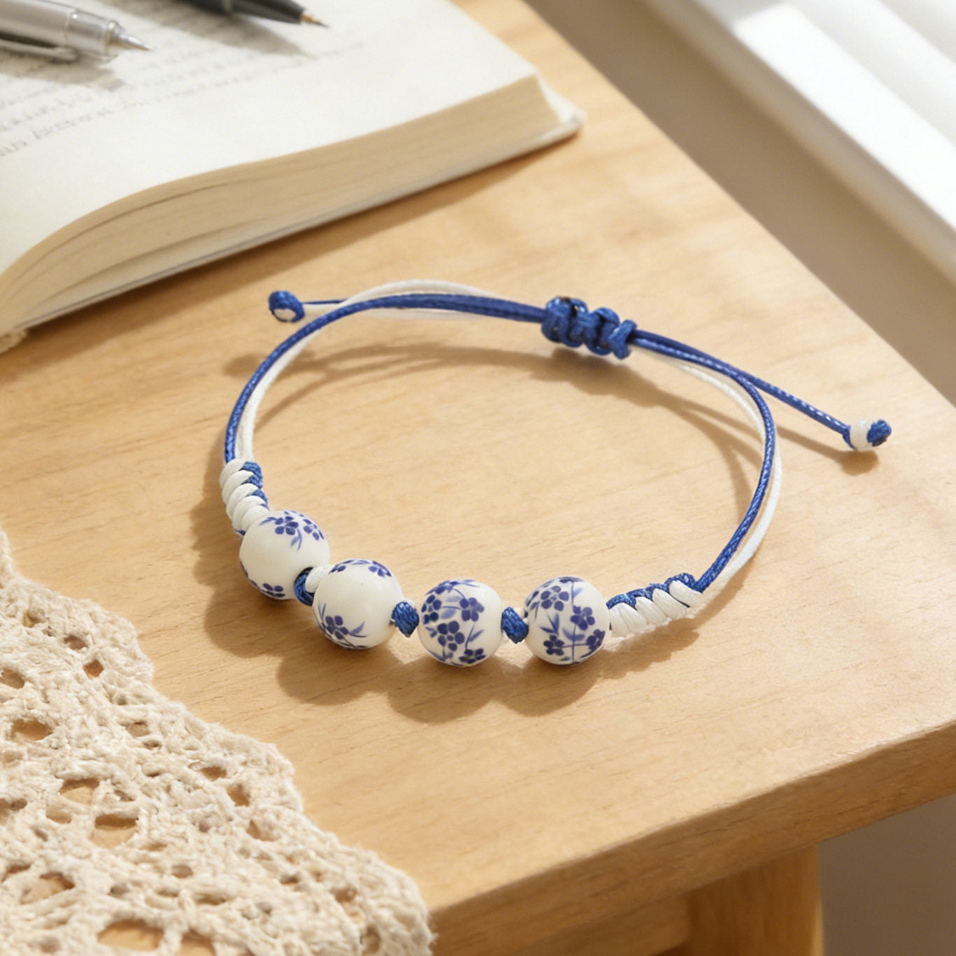 Ceramic Blue White Porcelain Cross Bow Bracelet