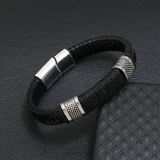 Men's Ornament Leather Rope Alloy Magnetic Buckle Bracelets