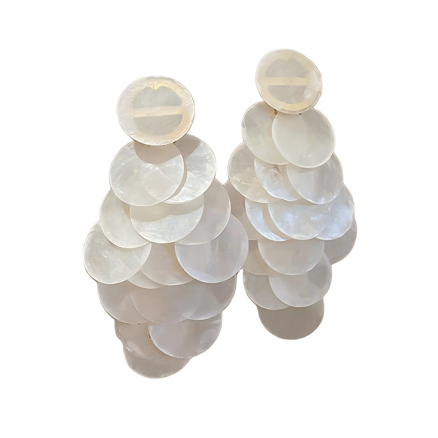 Colorful Shell Wafer Tassel High-grade Female Exaggerated Earrings