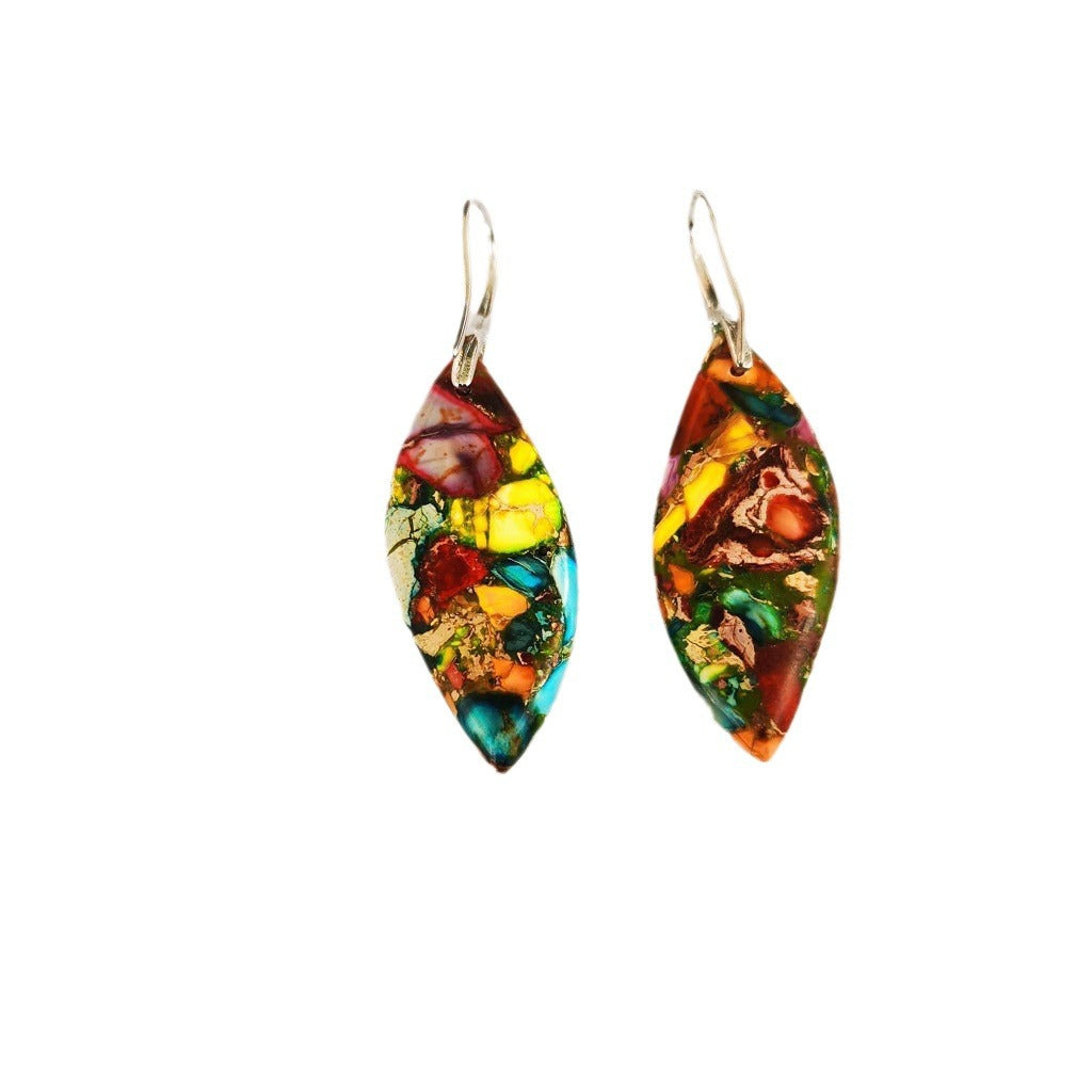 Stone Olive Green Leaf-shaped Colorful Emperor Earrings