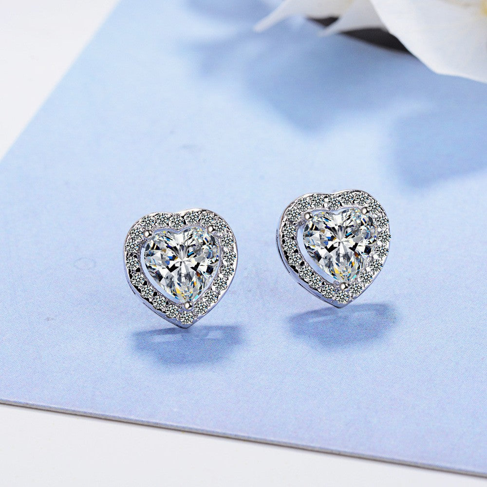 Moissanite Ear Female With Hearts Sterling Earrings