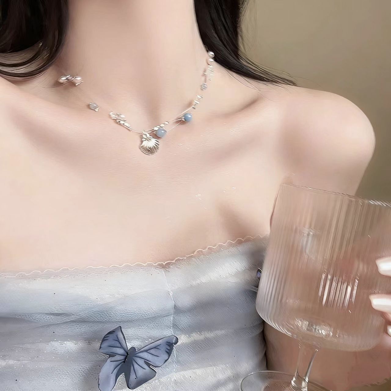 Women's Fish Line Starfish Shell Pearl Seaside Vacation Versatile Necklace