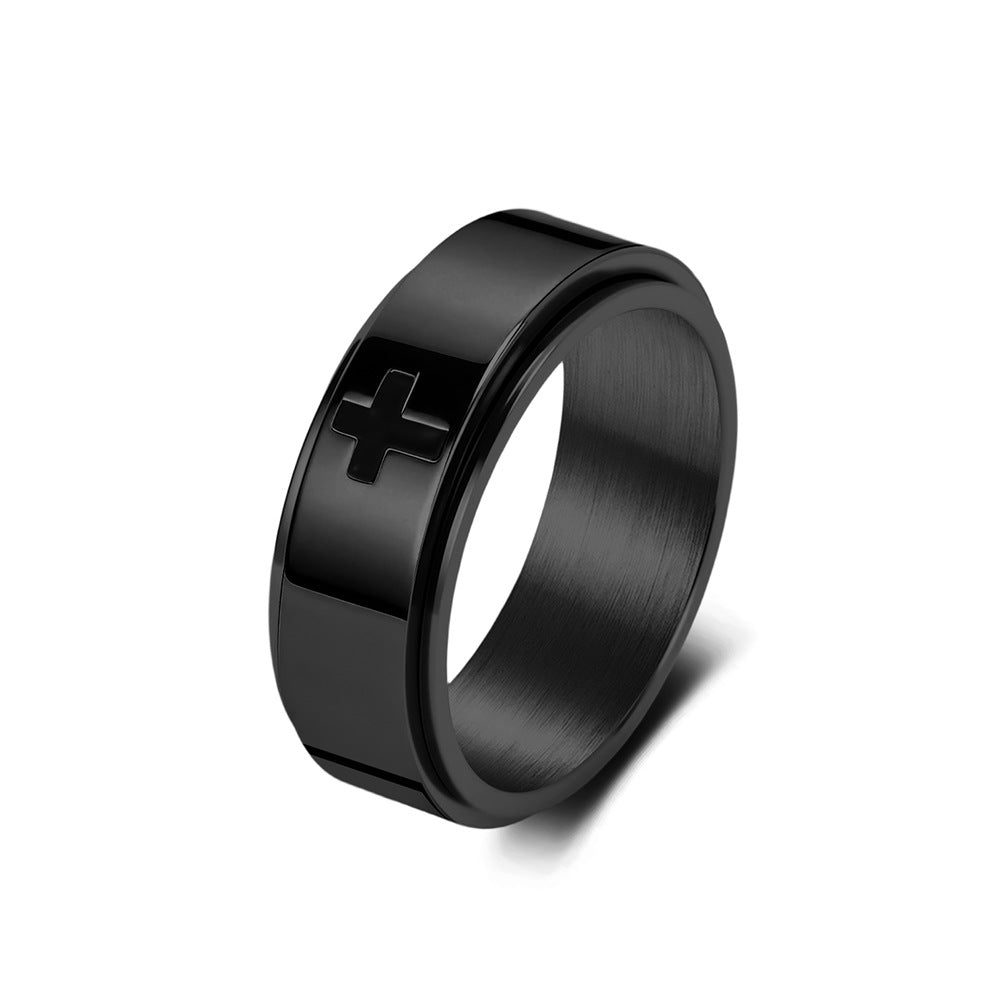 Rotating Decompression Cross Anxiety Relief Titanium Steel Ring