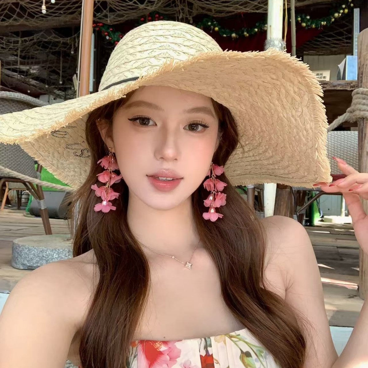 Pink Lily Tassel Unique High-key Eardrop Beautiful Seaside Vacation Earrings