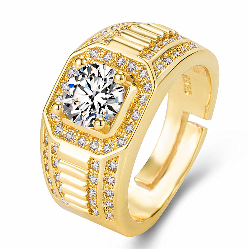 Men's Source Moissanite Open Mouth Man's Domineering Opening Adjustable Ring