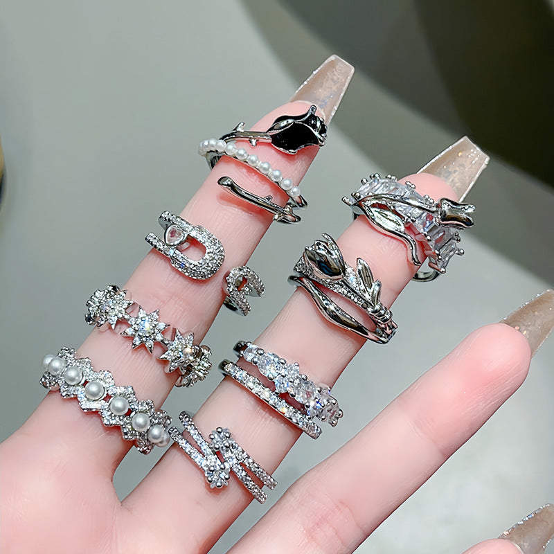 Personalized Light Luxury Full Rhinestone Zircon Series Rings