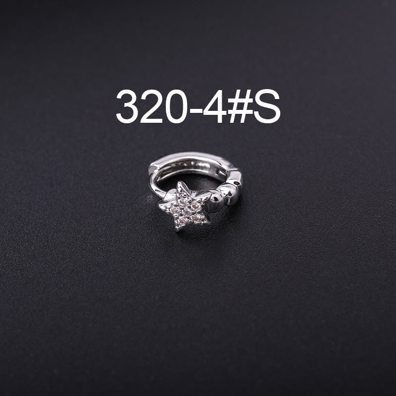 Korean Style Fashion Mini Zircon Small Piercing Star Moon Asymmetric Stud Earrings
