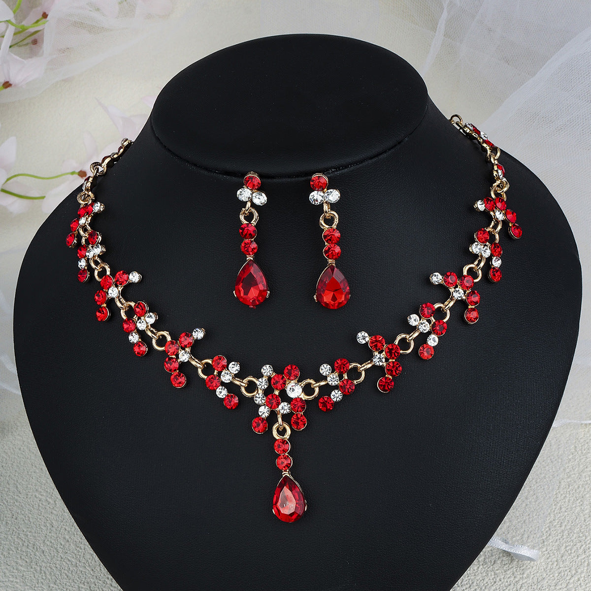 Women's Bridal Wedding Two-piece Dress Rhinestone Pearl Jewelry Set