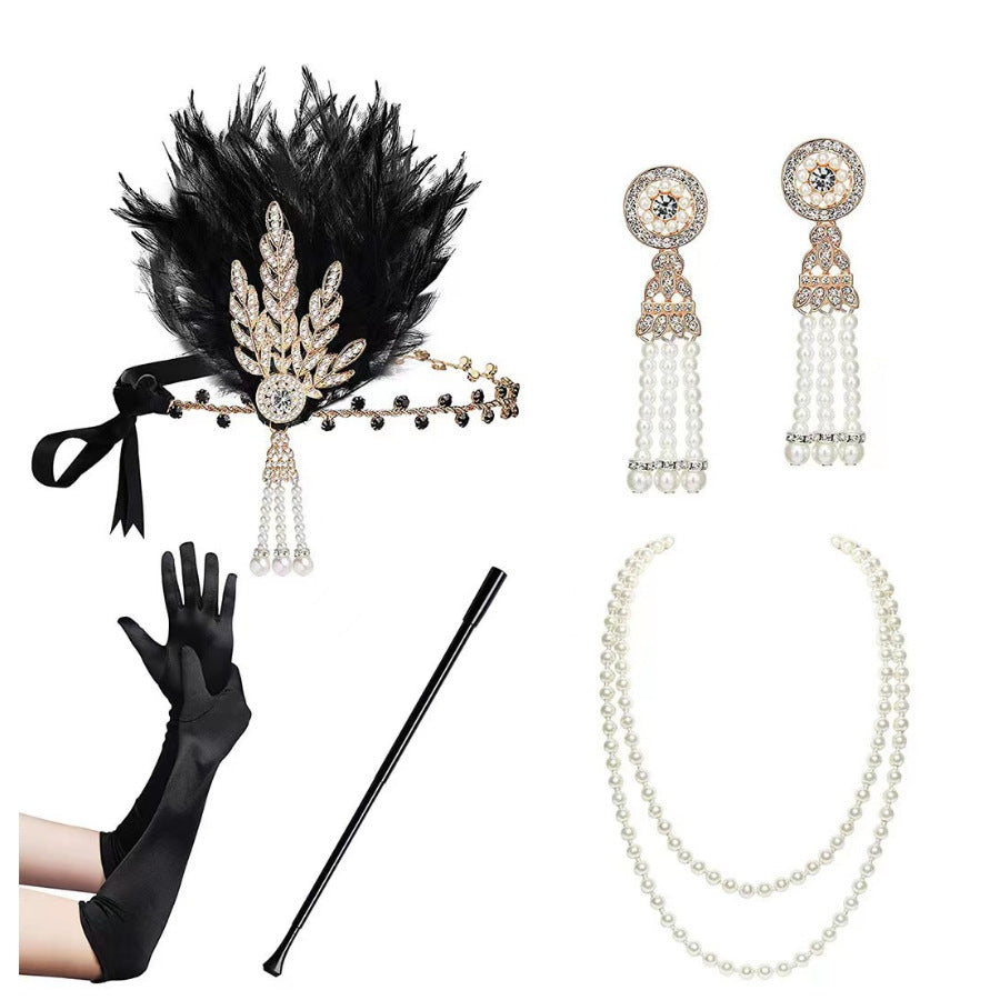 Red Feather Hair Band Masquerade Single Jewelry Set