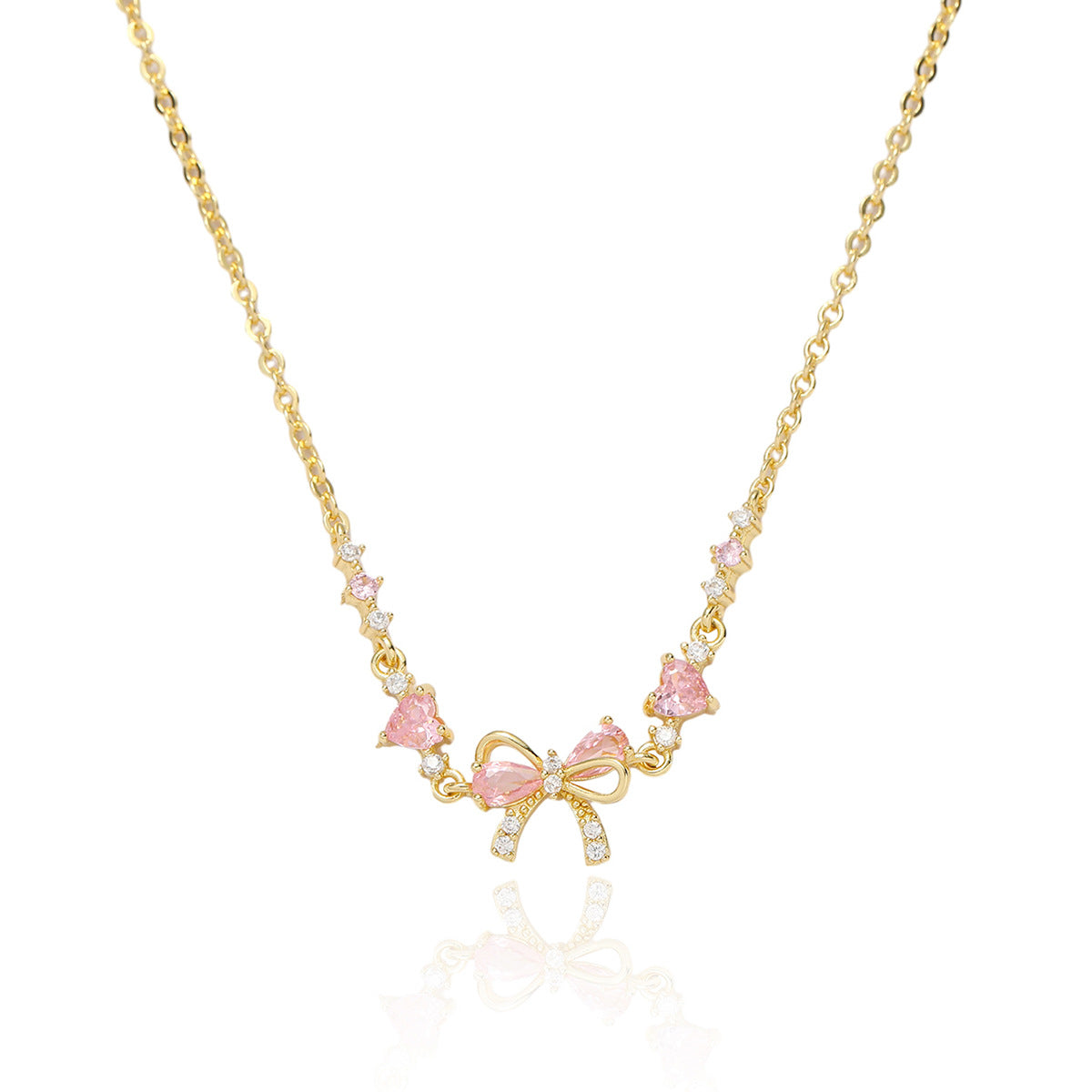 Female Sweet Trend Bow Simple Zircon Niche Love Necklaces