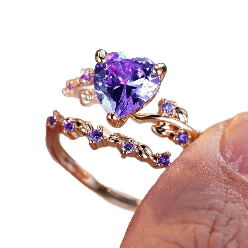 Inlaid Zircon With Diamond Heart-shaped Stylish Rings