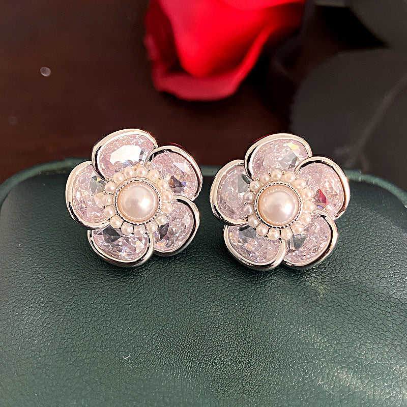 Women's Sier Needle Flower Color Zircon Mori Sweet Fashion Earrings