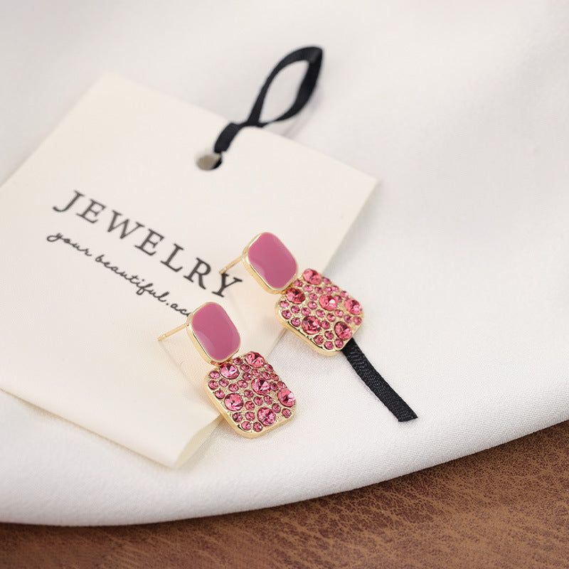Rhinestone Painting Oil Advanced Sense Temperament Earrings