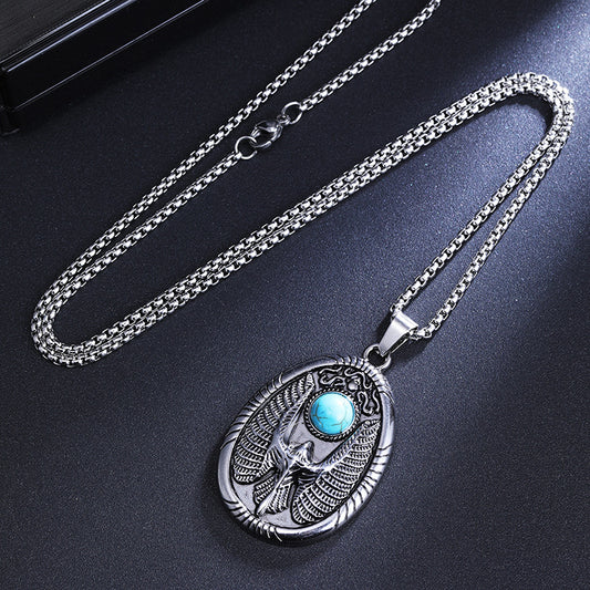 Retro Fashion Turquoise Flying Eagle Disc Necklace