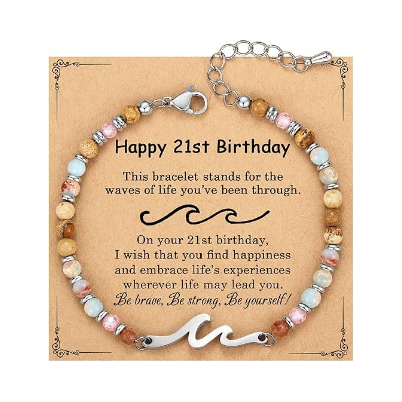 Women's Natural Stone Beaded Cross Lobster Buckle Adjustable Band Bracelet