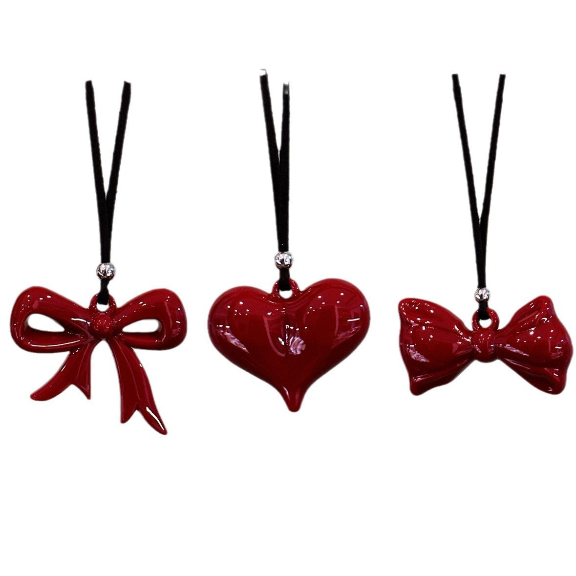 Women's Red Bow Love Long Black Leather Necklaces