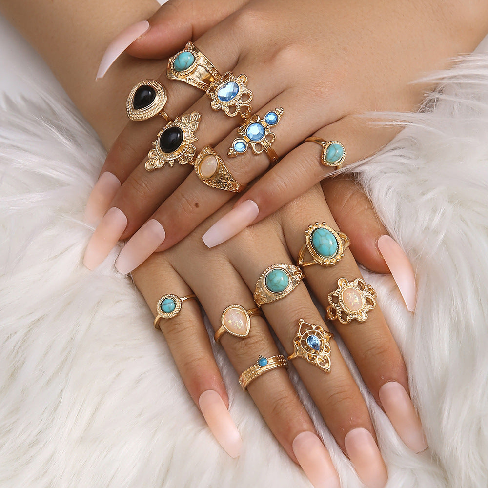 Eye Ethnic Style Turquoise Diamond Blue Black Gemstone Rings