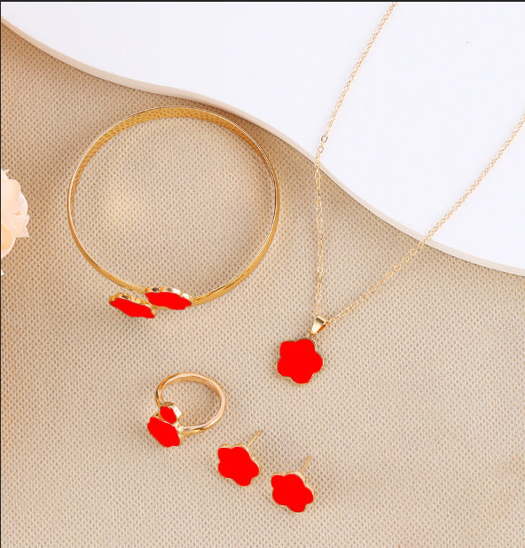 Korean Style Five Leaf Flower Fashion Lucky Ear Jewelry Set