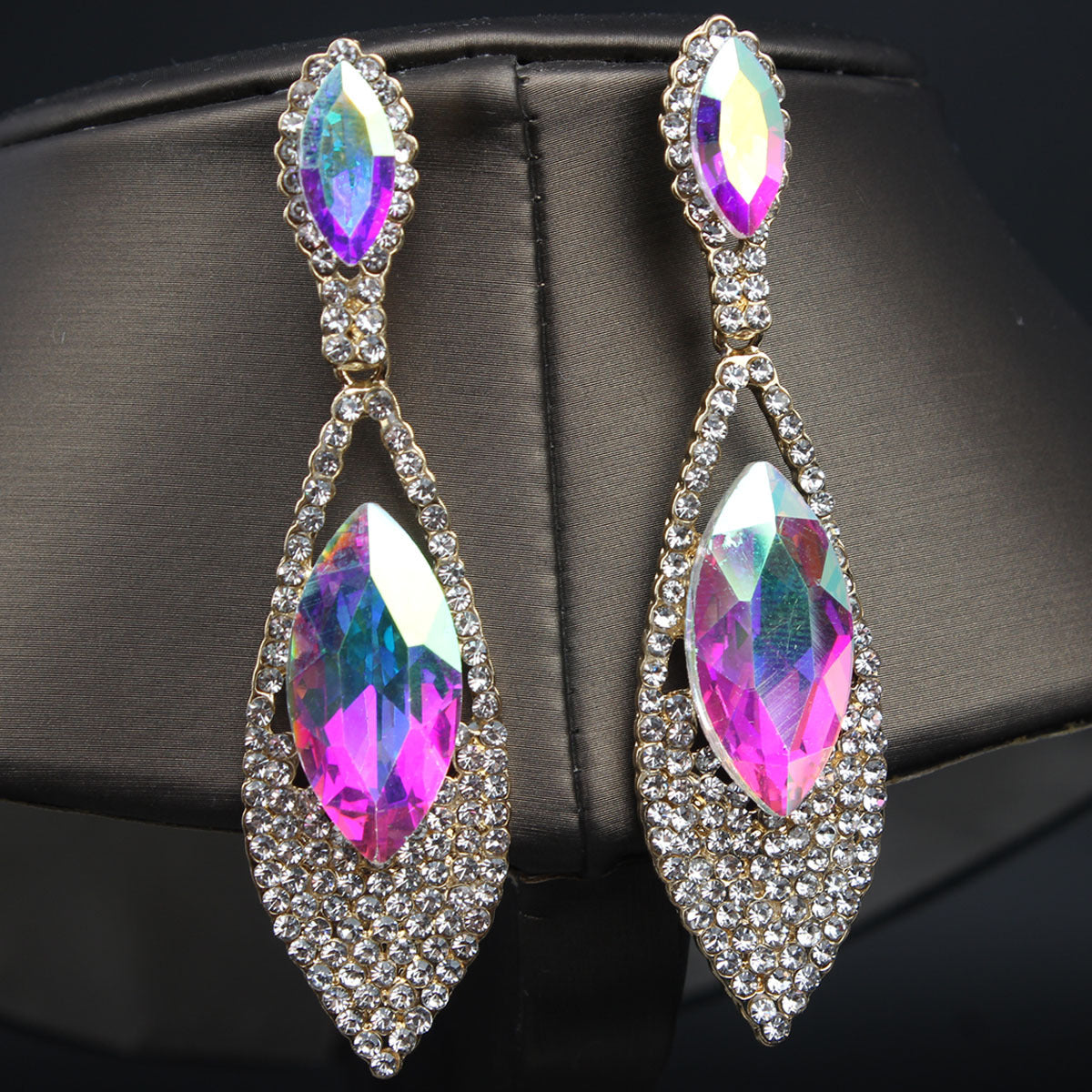 Exaggerated Glittering Crystal Gem Female Bride Earrings